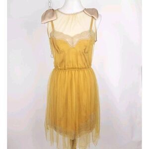 RODARTE 4 Target Mustard Tulle Slip Mini Dress Overlay Bows 20th Anniversary M